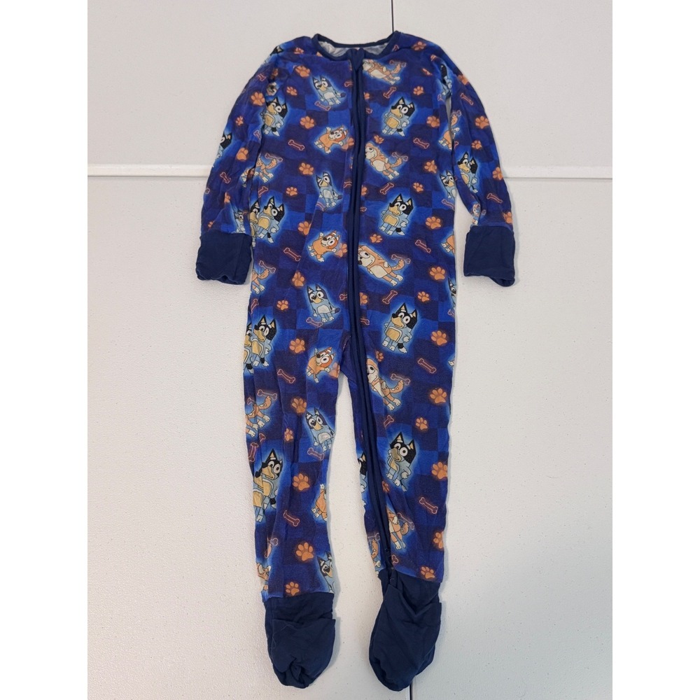 Showstoppers Bluey Bamboo Footie Pajamas Blue Bingo Zip Sleeper Kids 4T L3